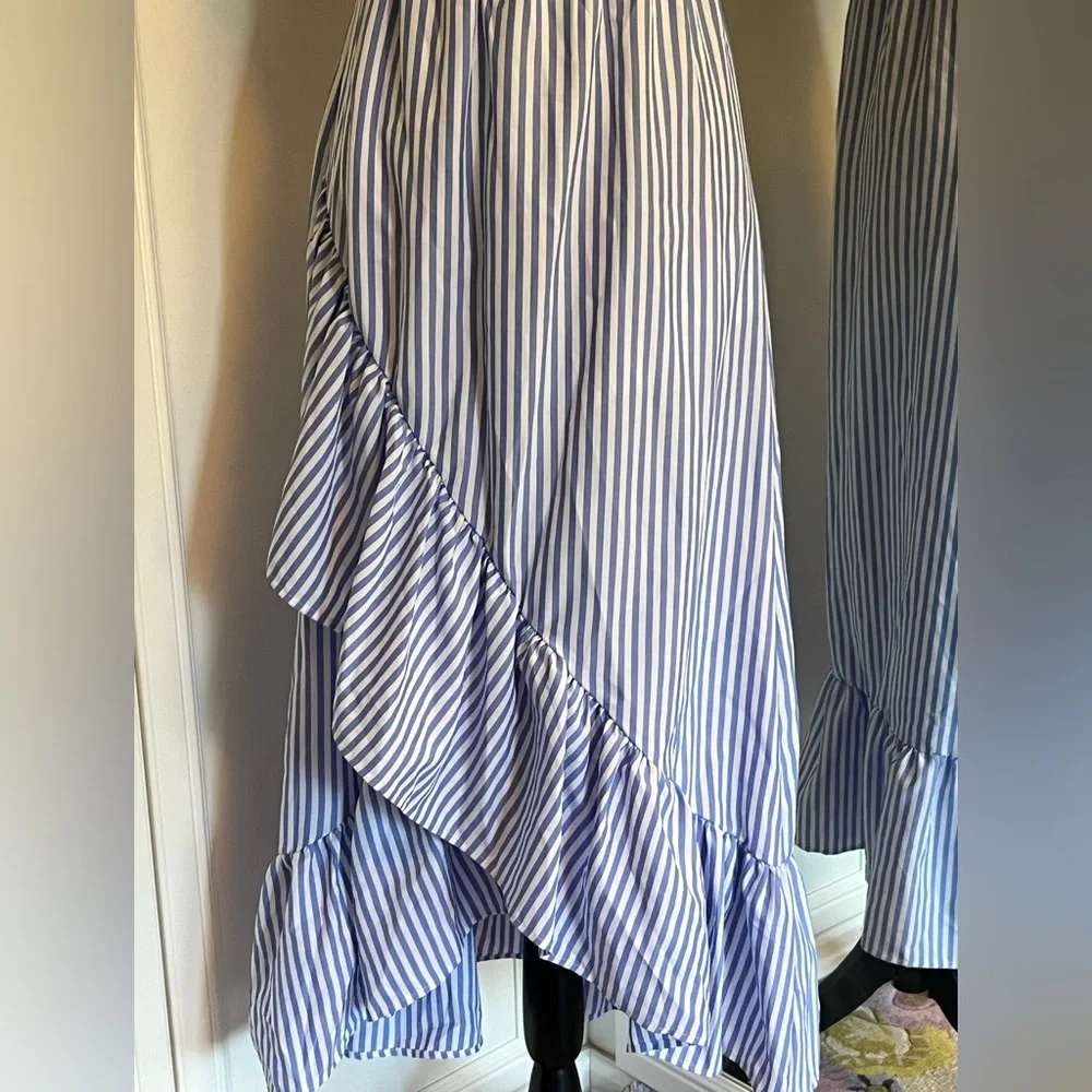 LOVE J OFF THE SHOULDER BLUE & WHITE STRIPE DRESS‎ NWOT SLIPS ON - Picture 3 of 9